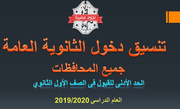 التنسيق الفعلي والحد الأدنى لدخول الثانوية العامة لجميع المحافظات 2019