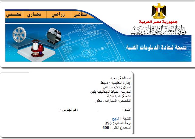 “بوابة التعليم الفني” نتيجة الدبلومات الفنية 2019 جميع الشعب (تجارى- صناعى- زراعى ) برقم...