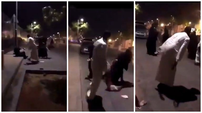 شاهد... سعودي يعتدي بعنف شديد على امرأة ويطرحها أرضاً في شارع عام