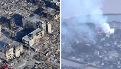 تراند اليوم : شاهد.. لقطات جوية لحجم الدمار الهائل الذي خلفه زلزال ‎اليابان.. والكشف عن عدد القتلى