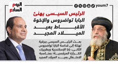 الرئيس السيسى يهنئ البابا تواضروس والإخوة الأقباط بعيد الميلاد المجيد.. إنفوجراف