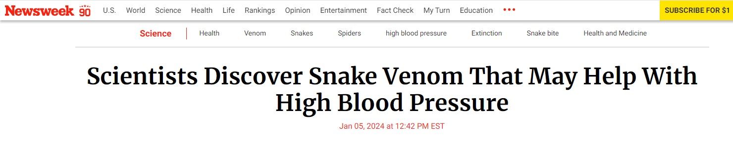 علماء يكتشفون علاجا لارتفاع ضغط الدم من سم الأفعى
