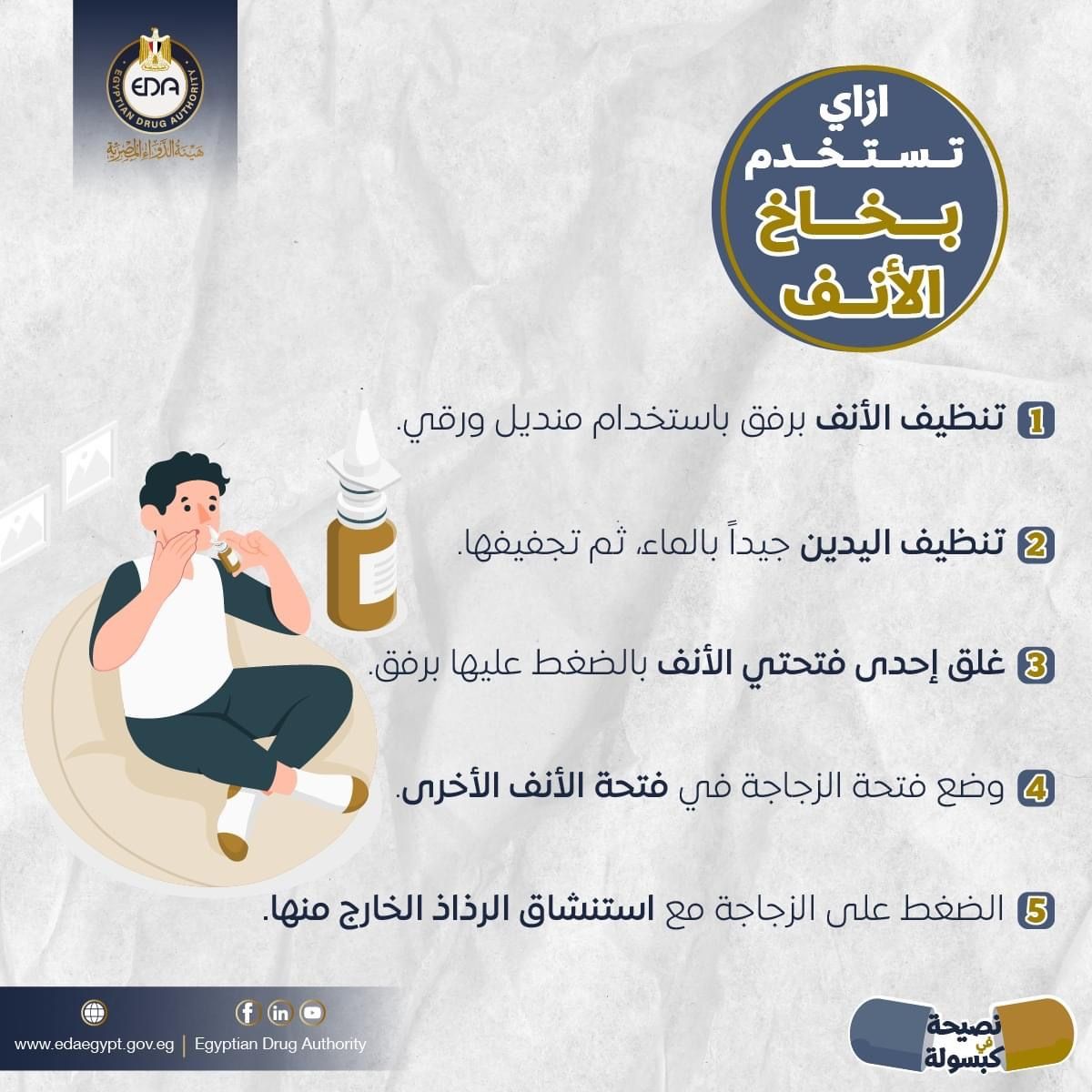 هيئة الدواء تكشف الطرق الآمنة لاستخدام بخاخ الأنف.. إنفو جراف