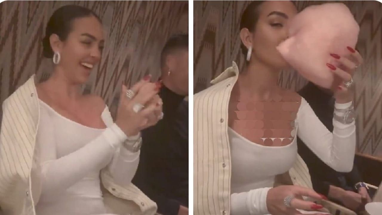 شاهد كيف تعاملت جورجينا مع حلوى القطن أثناء تناولها