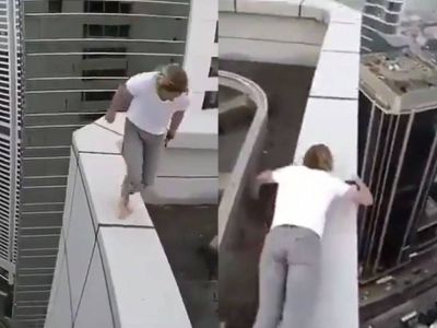 تراند اليوم : شاهد .. شاب يتزلج على حافة ناطحة سحاب ويقوم بحركات بهلوانية في مشهد مرعب