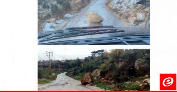 إنهيار صخري بسبب الأمطار على طريق جرد مربين في الضنية