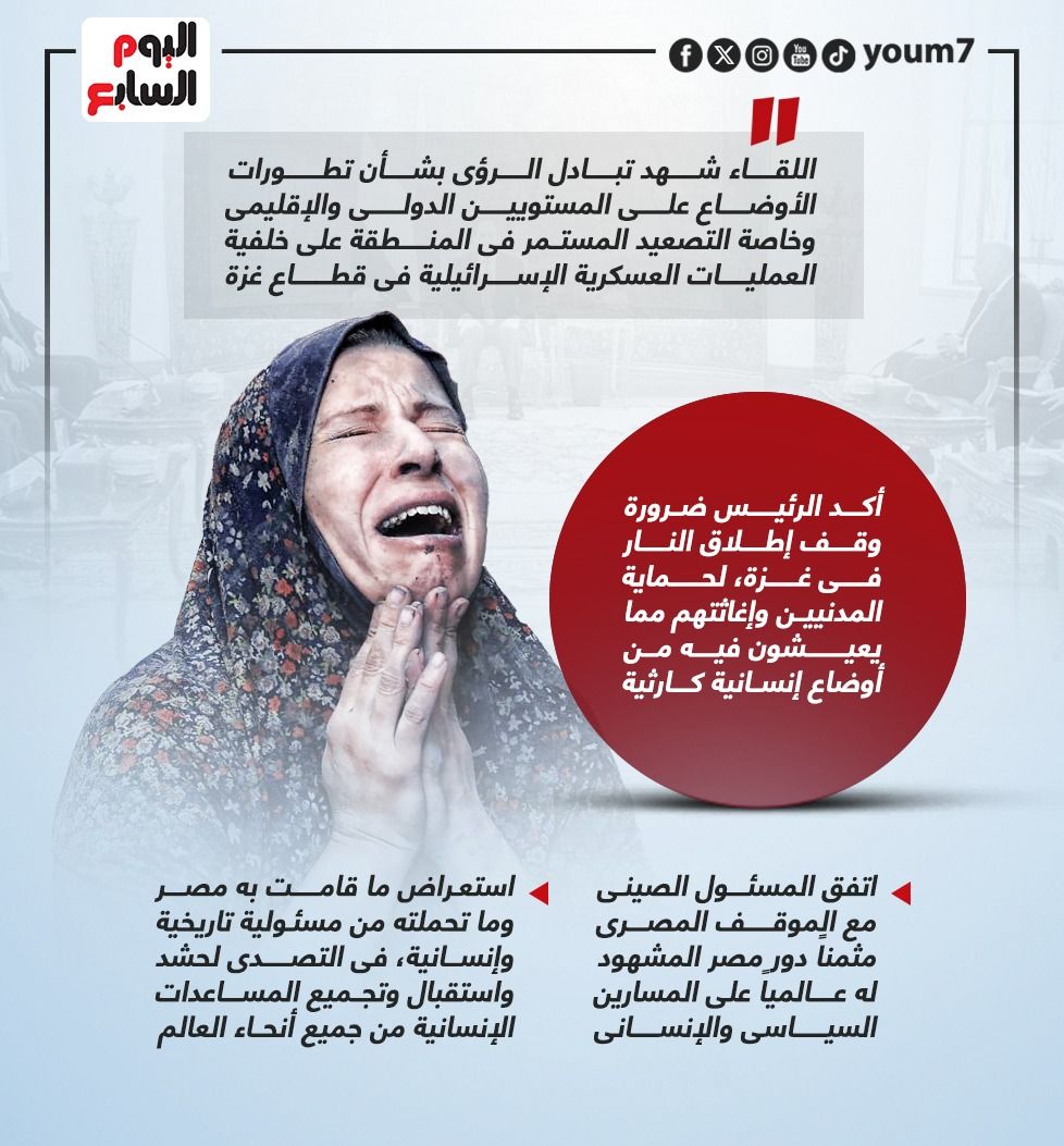 رسالة من "جين بينج" تثمن دور مصر.. الرئيس السيسى يستقبل وزير خارجية الصين (إنفوجراف)