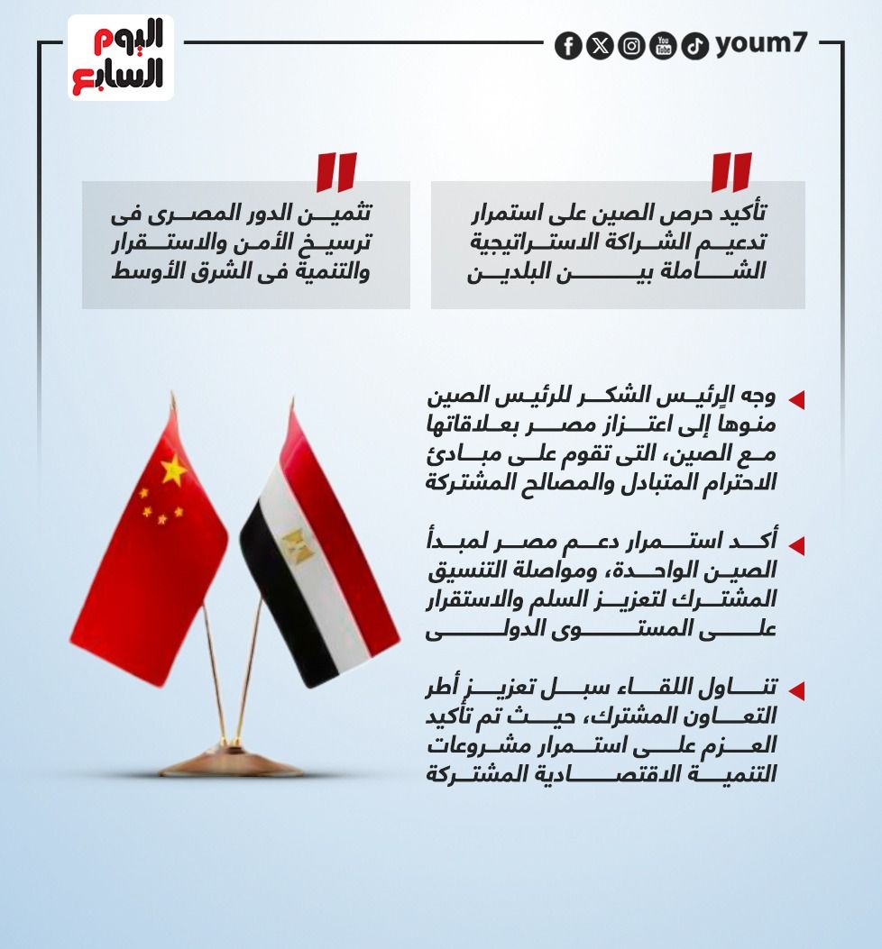رسالة من "جين بينج" تثمن دور مصر.. الرئيس السيسى يستقبل وزير خارجية الصين (إنفوجراف)