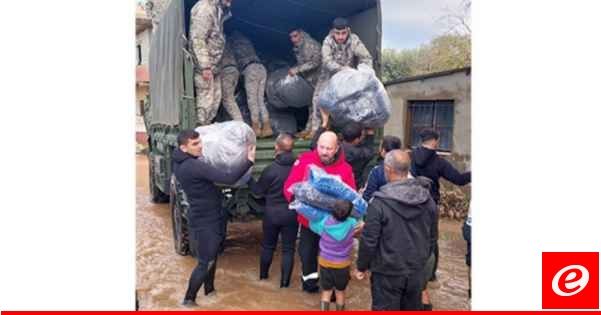 الجيش: إغاثة المواطنين جراء ارتفاع منسوب المياه في النهر الكبير بالشمال وتوزيع مساعدات في السماقية