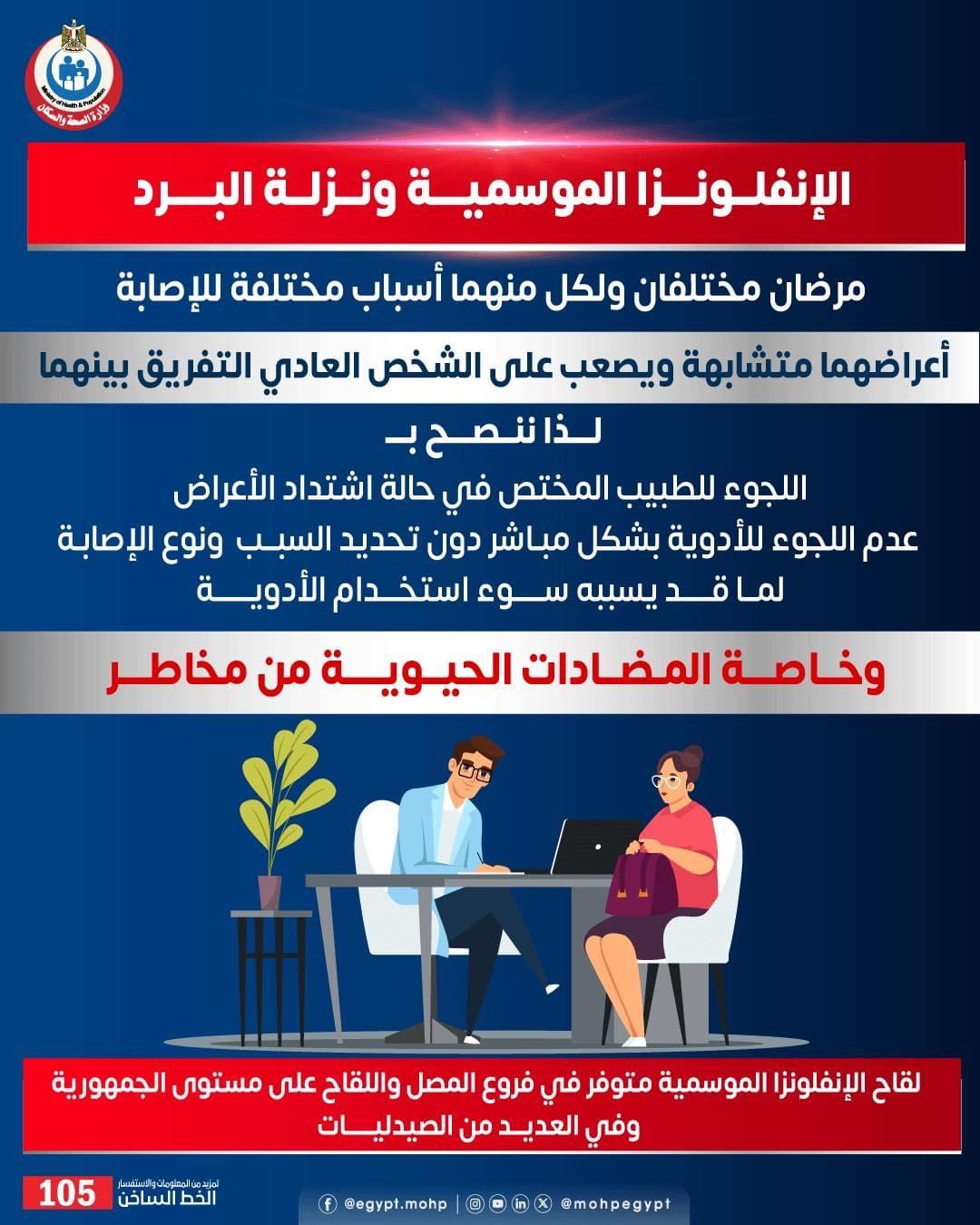 وزارة الصحة تكشف الفرق بين الإصابة بنزلة البرد والأنفلونزا.. تفاصيل