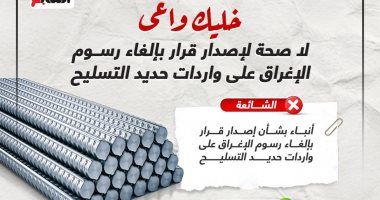 خليك واعى.. لا صحة لإصدار قرار بإلغاء رسوم الإغراق على واردات حديد التسليح (إنفوجراف)
