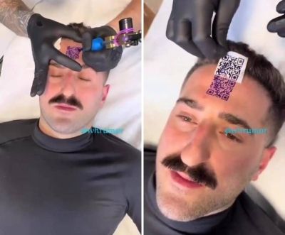 تراند اليوم : شاهد.. شخص يرسم كود حسابه في إنستجرام على منتصف جبهته