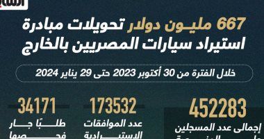 تحويلات مبادرة استيراد سيارات المصريين بالخارج بلغت 667 مليون دولار.. إنفوجراف
