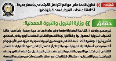 الحكومة تنفى صدور أى أسعار جديدة لجميع المنتجات البترولية