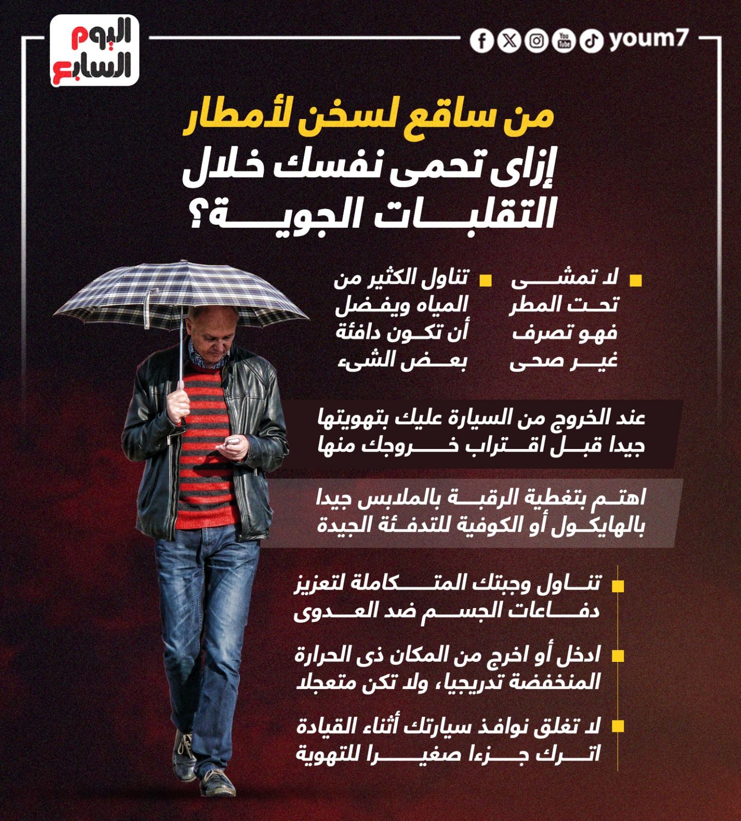 من ساقع لسخن لأمطار.. إزاى تحمى نفسك خلال التقلبات الجوية؟ "إنفوجراف"