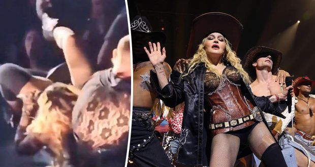 مادونا تسقط على المسرح في سياتل.. وردّ فعلها محط اهتمام الجمهور