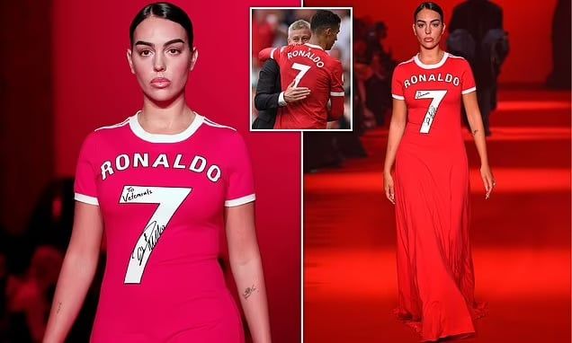 بالصور والفيديو: جورجينا تفاجئ أسبوع الموضة في باريس بفستان من توقيع رونالدو