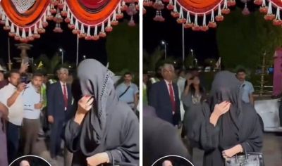 تراند اليوم : شاهد.. امرأة خليجية ترتدي العباءة وغطاء الوجه تحضر احتفالات زواج ابن أغنى رجل في الهند وتثير تفاعلا واسعا