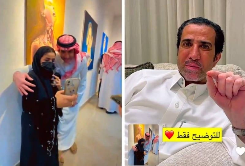 شاهد الفنان فايز المالكي يرد على على فيديو ظهر فيه وهو يلتقط سيلفي مع فتاة في أحد المعارض الفنية وهو يضع يده على كتفها