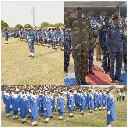 المدير العام لقوات الشرطة وحاكم اقليم النيل الازرق يشهدان تخريج دفعة الترتيبات الامنية باستاد الدمازين
