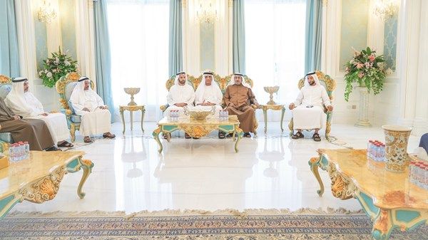 سعود بن صقر وعمار النعيمي يعزيان في وفاة صقر بن راشد القاسمي