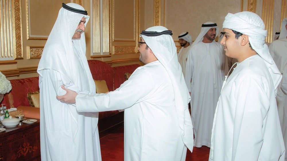 حمد الشرقي وسعود القاسمي وراشد المعلا يستقبلون المهنئين بشهر رمضان