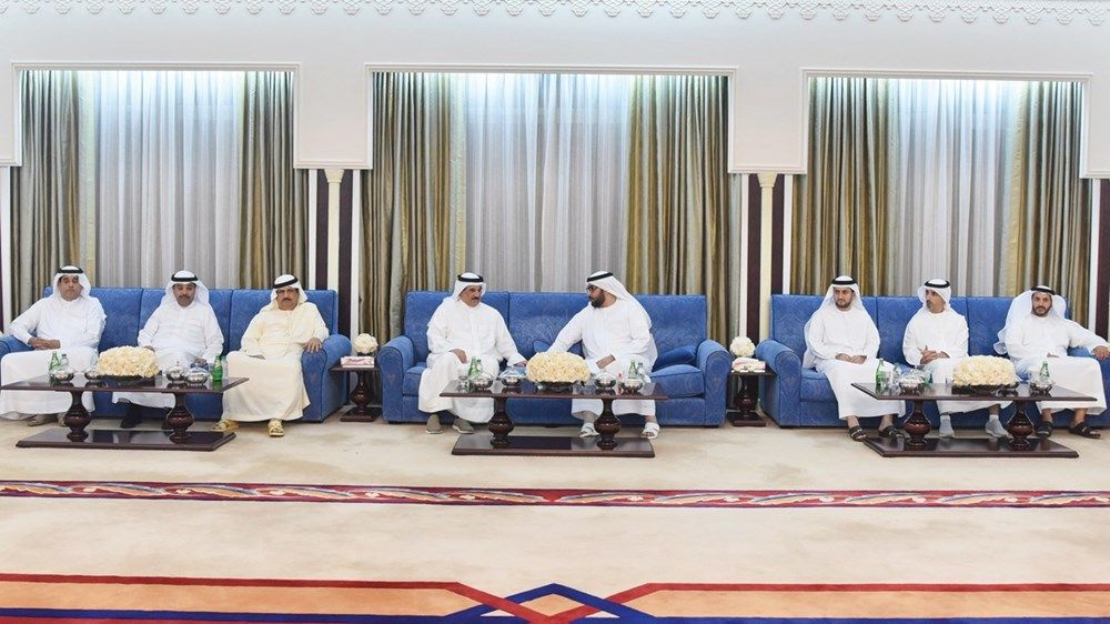 حمد الشرقي وسعود القاسمي وراشد المعلا يستقبلون المهنئين بشهر رمضان