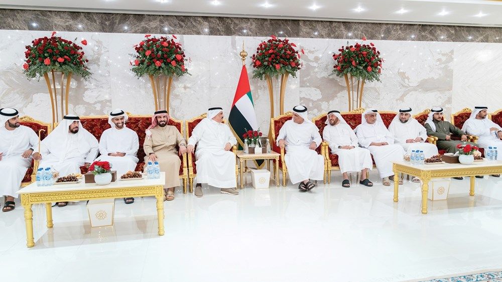 حمد الشرقي وسعود القاسمي وراشد المعلا يستقبلون المهنئين بشهر رمضان