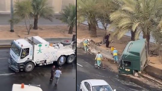 الخليج اليوم .. "الشاحنة قسمت إلى نصفين".. مقطع فيديو يظهر حادث سير مروعاً في العاصمة السعودية الرياض (فيديو)