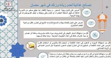 معهد التغذية يضع 5 نصائح مهمة تساعد على عدم زيادة الوزن في رمضان