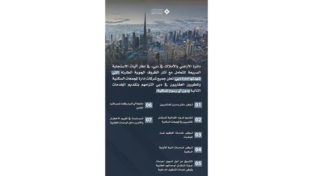 شركات ومطورون في دبي يقدمون خدمات من دون رسوم إضافية بعد الحالة الجوية