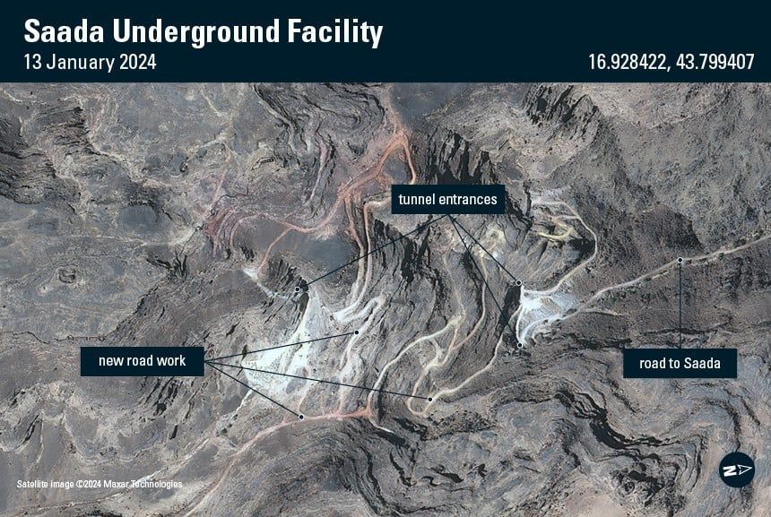 صور الأقمار الصناعية تكشف قيام جماعة الحوثي بتوسيع بناء منشآت عسكرية تحت الأرض في اليمن