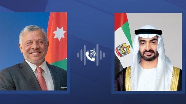 رئيس الدولة يتلقى تعازي ملك الأردن في وفاة هزاع بن سلطان بن زايد