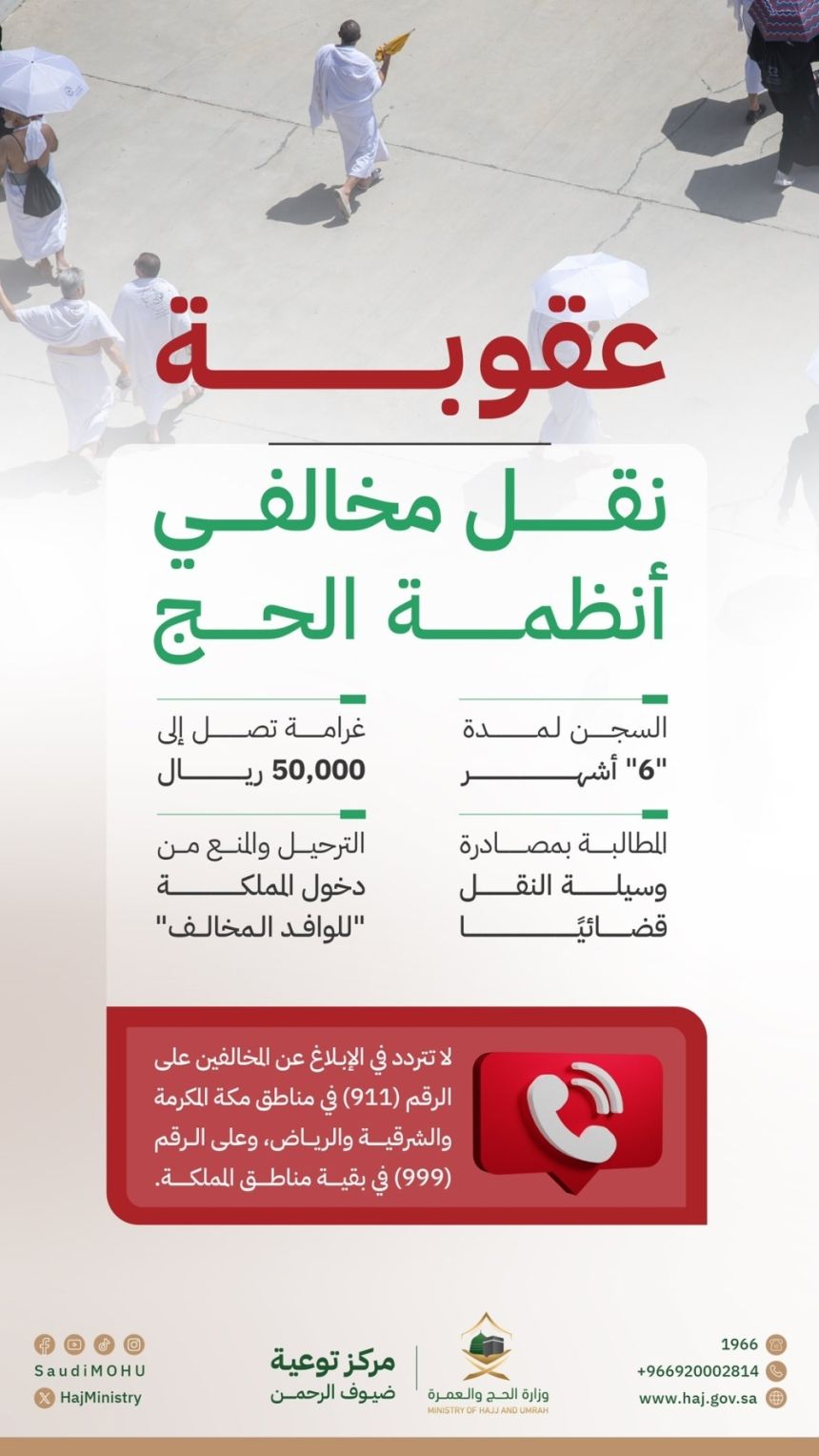 50 ألف ريال عقوبة نقل مخالفي أنظمة الحج
