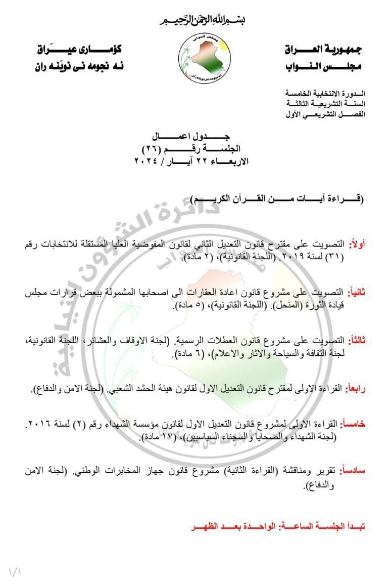 تتضمن 6 فقرات.. مجلس النواب يعقد جلسة جديدة