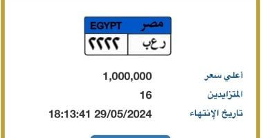 16 مزايدا على لوحة سيارة مميزة "رعب - 2222” وسعرها يصل مليون جنيه