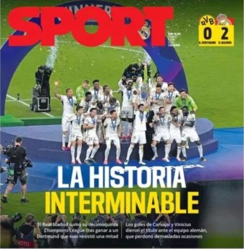 شاهد.. الصحف العالمية تتغنى بتتويج ريال مدريد بلقب دوري الأبطال للمرة 15