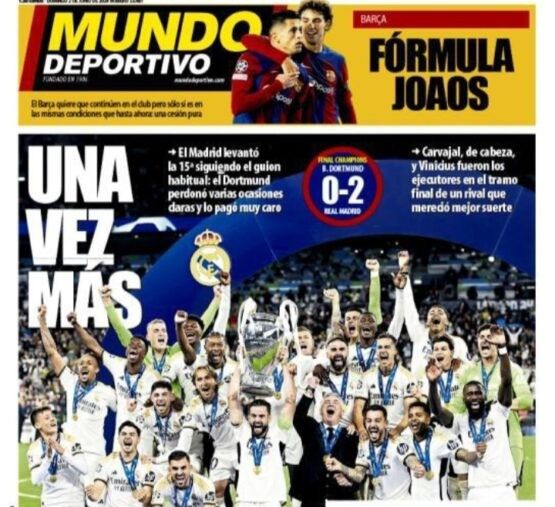 شاهد.. الصحف العالمية تتغنى بتتويج ريال مدريد بلقب دوري الأبطال للمرة 15