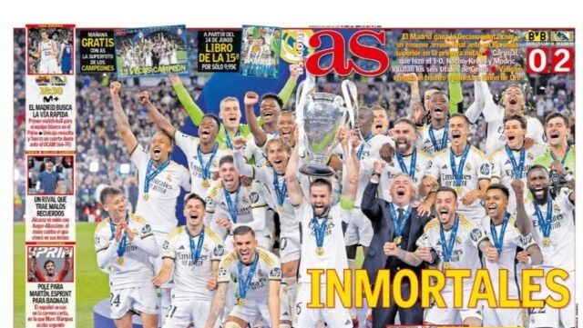 شاهد.. الصحف العالمية تتغنى بتتويج ريال مدريد بلقب دوري الأبطال للمرة 15