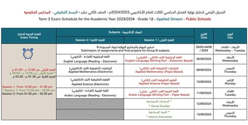 جداول امتحانات نهاية العام لطلبة الـ12