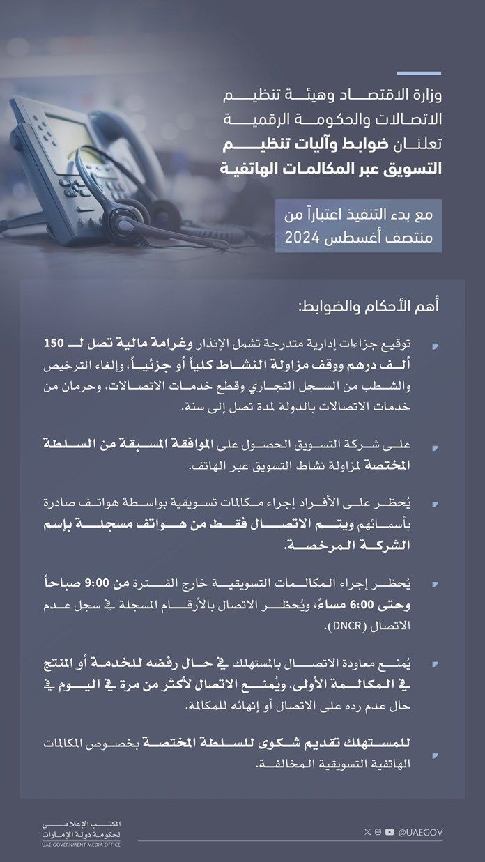 الإمارات.. ضوابط وآليات تنظيم التسويق عبر المكالمات الهاتفية