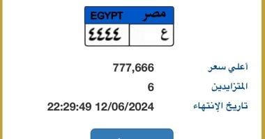 سعر لوحة "ع - 4444" المميزة يقترب من مليون جنيه.. متزايد عليها 6 أشخاص