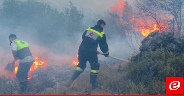 السيطرة على الحرائق التي اشتعلت في أحراج وأشجار بلدة القطراني إثر قصف إسرائيلي