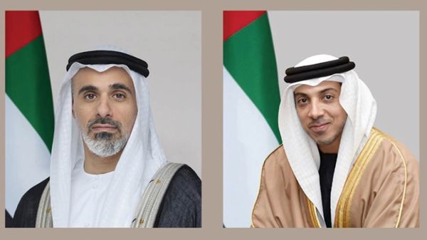 منصور بن زايد وخالد بن محمد بن زايد يستقبلان أولياء العهود ونواب الحكام والشيوخ والمهنئين بعيد الأضحى