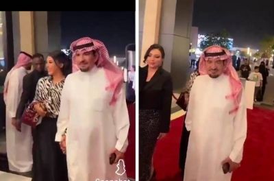 شاهد.. أحدث ظهور للفنان عبدالله السدحان برفقة زوجته خلال عرض فيلمه الجديد "نورة"