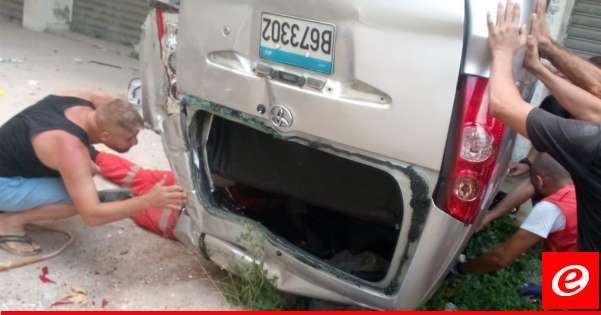 النشرة: جريحان بإنقلاب سيارة من نوع تويوتا "Avanza" في تعمير حارة صيدا