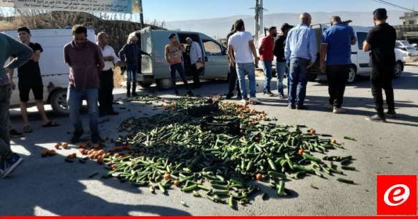 عدد من مزارعي الخضار في البقاع رموا إنتاجهم على الطريق احتجاجًا على تراجع الأسعار