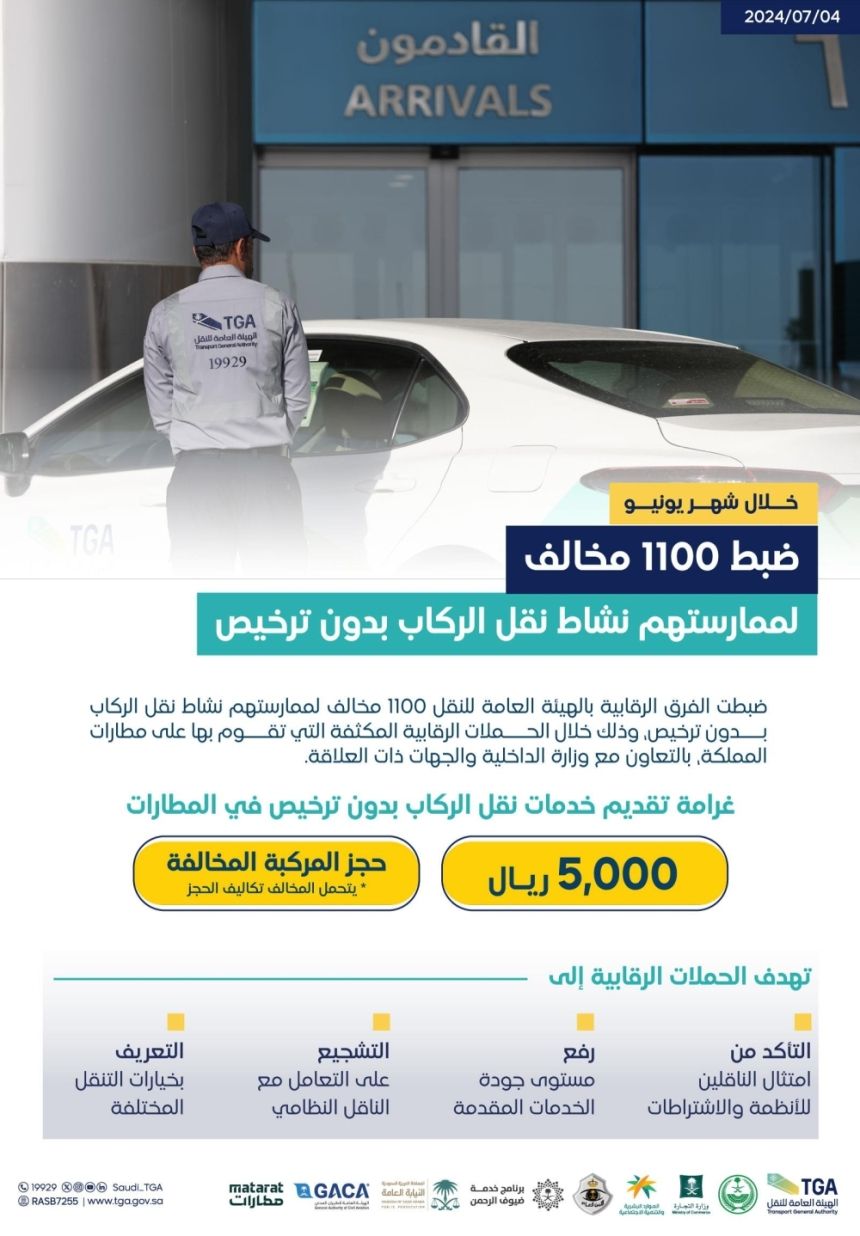 خلال شهر.. ضبط 1100 مخالف بتهمة نقل الركاب دون ترخيص في المطارات