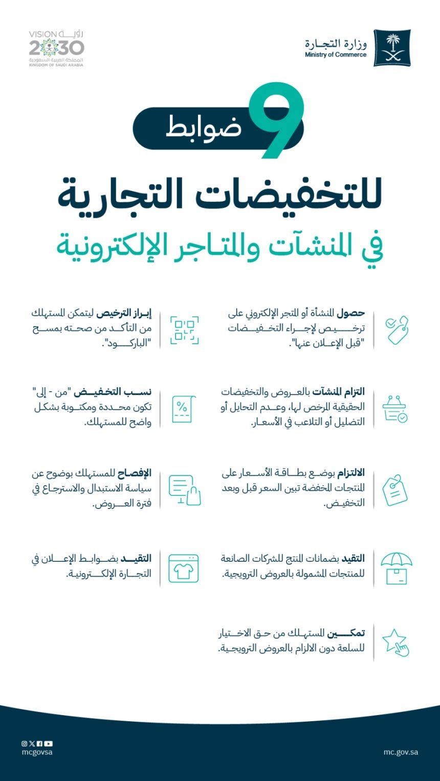 "التجارة" تعلن 9 ضوابط للتخفيضات التجارية في المنشآت والمتاجر الإلكترونية