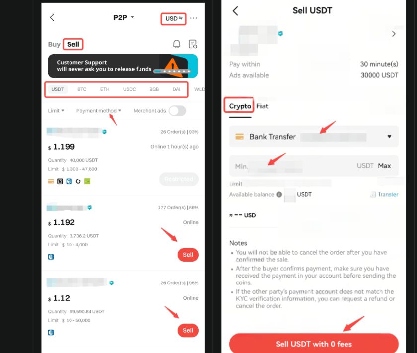كيفية بيع وشراء العملات المشفرة على تطبيق Bitget P2P